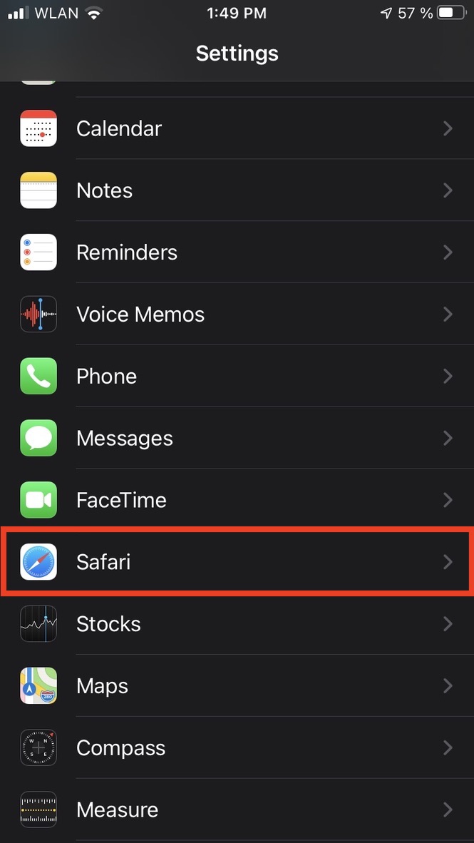 iOS Einstellungen Safari