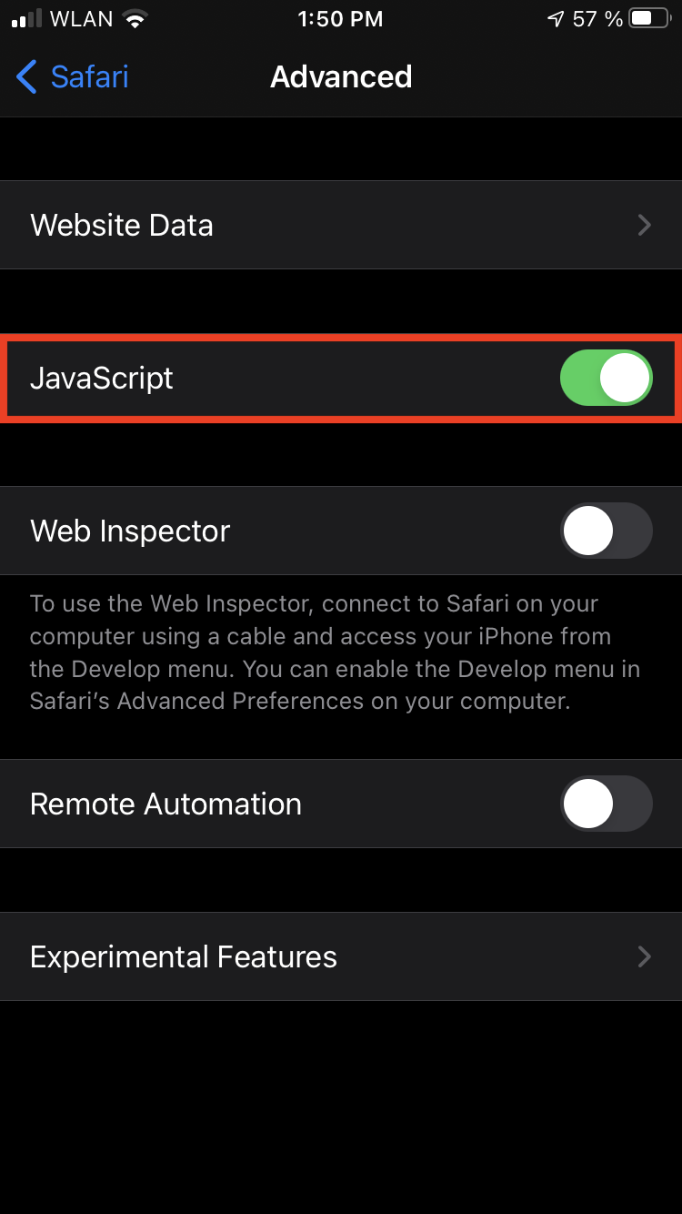iOS Safari Erweitert Javascript