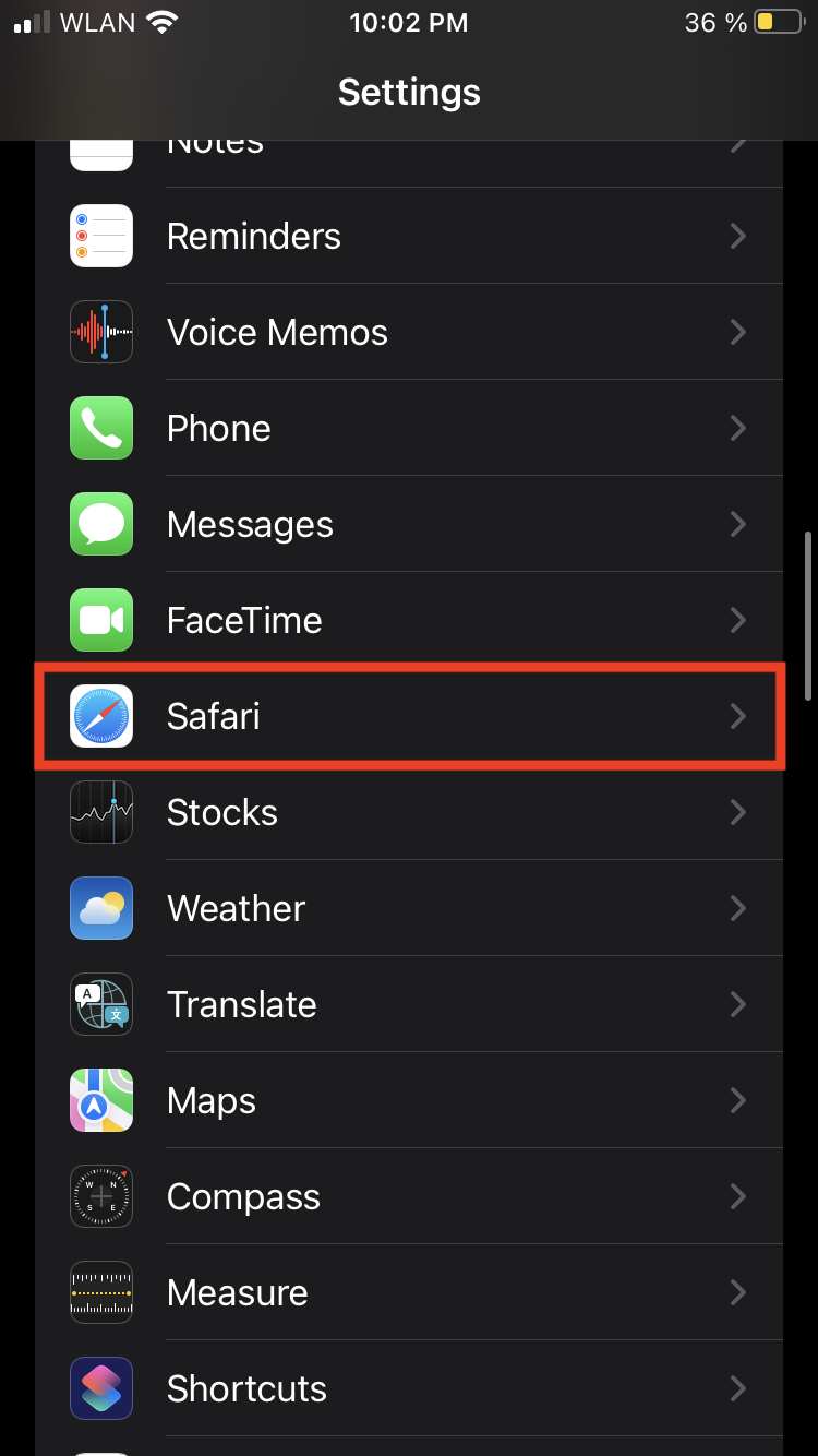iOS Ortung Safari Screen